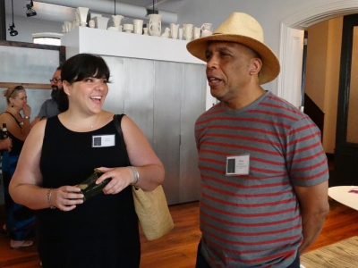 University of the Arts Photography Program head Anne Massoni jokes with Photo Review Board member and Haverford College professor Willie Williams. Photo: Gary Saretzky.