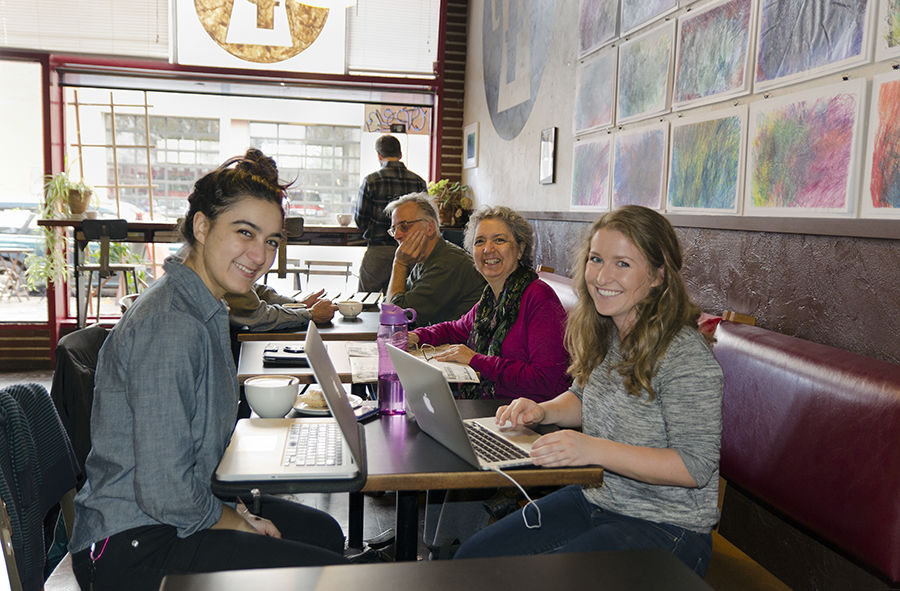 Left to Right: Cressa Perloff, Naomi Mindlin, and Katie Foltz at The Photo Review's West Coast Branch, Perk Coffee and Espresso