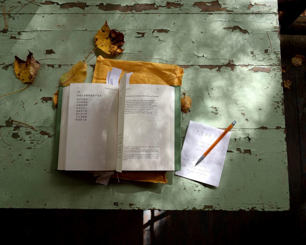 Richard K Kent: Windblown Page - Reading Meng Haoran on a Mid-October Day, 2023, from the series Off Route 42